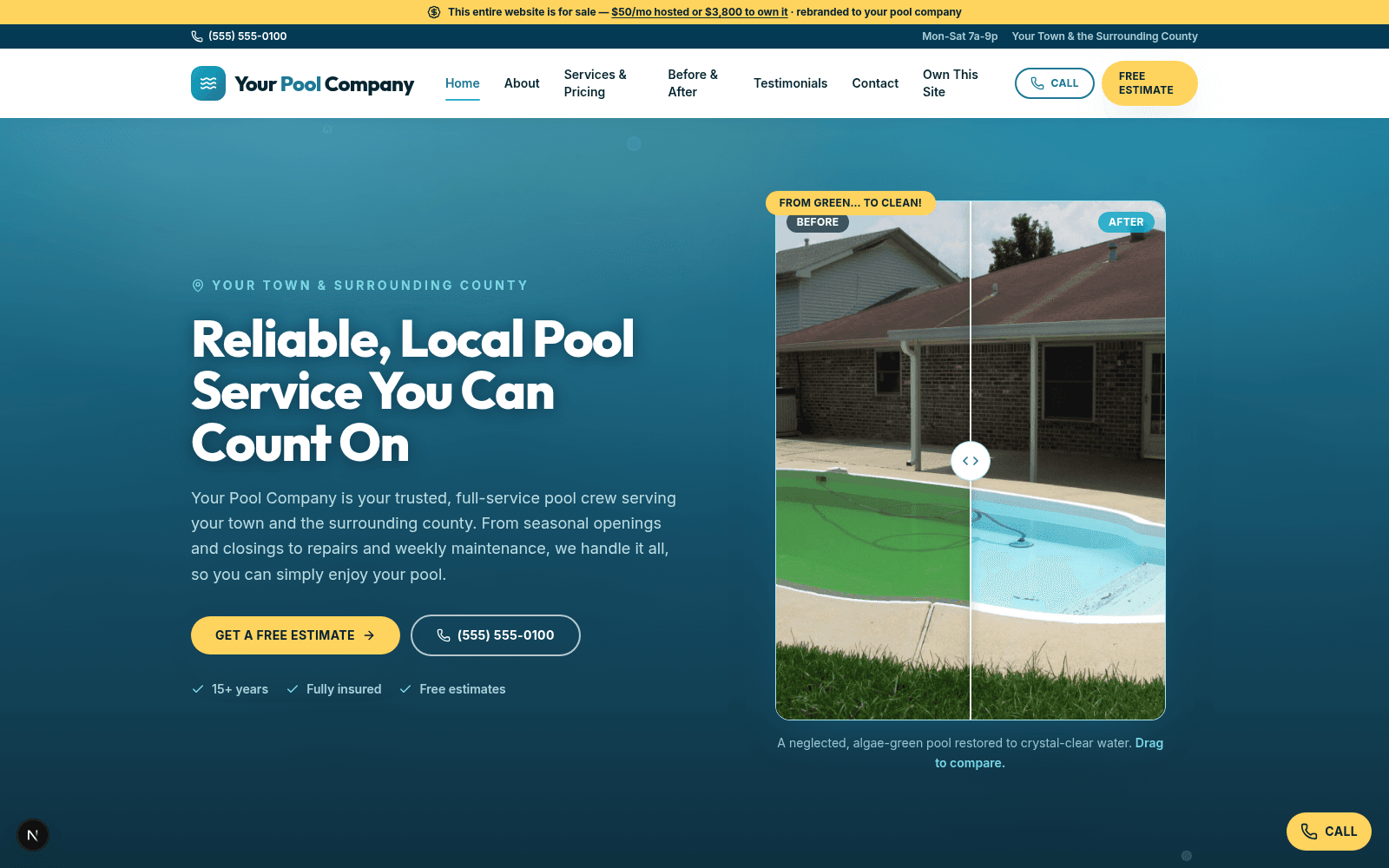 A pool-company website that sells itself at $50 a month